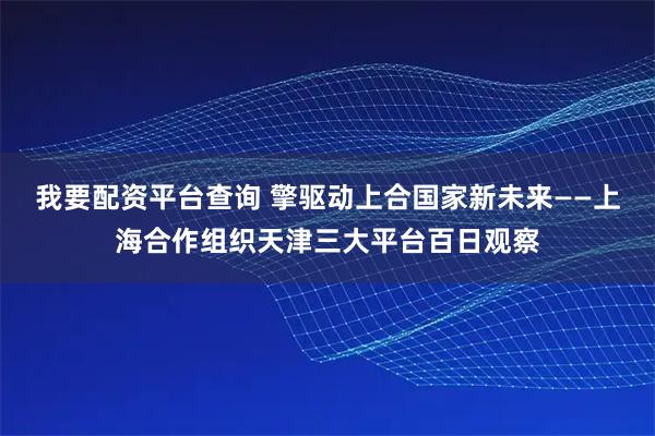 我要配资平台查询 擎驱动上合国家新未来——上海合作组织天津三大平台百日观察