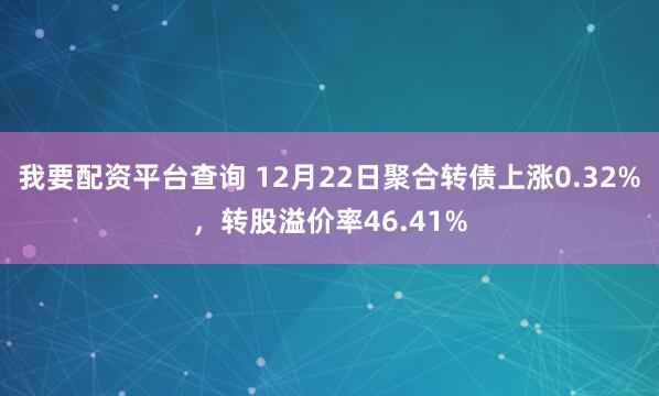 我要配资平台查询 12月22日聚合转债上涨0.32%,转股溢价率46.41%
